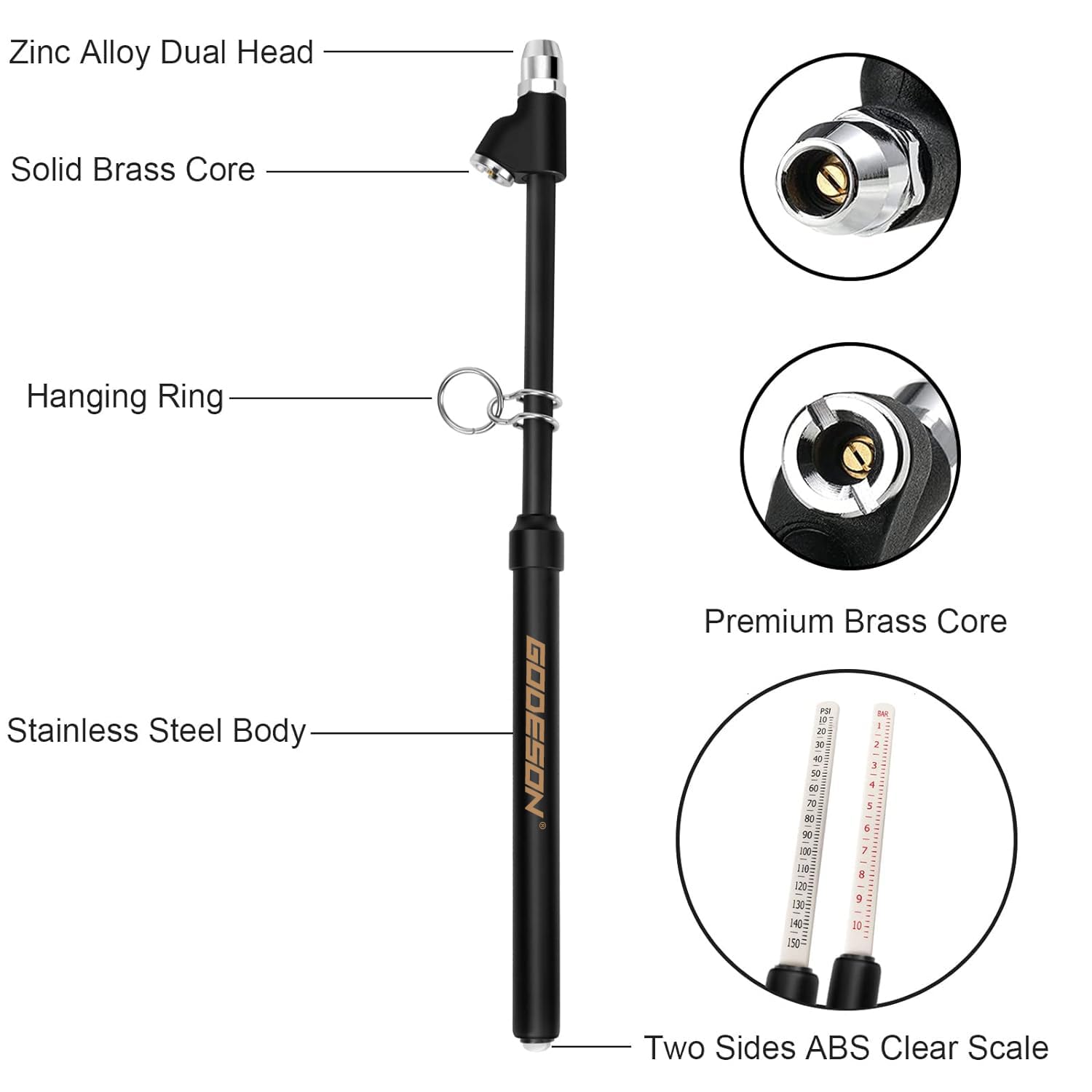 GODESON Tire Pressure Gauge Heavy Duty, Straight-On Dual Head Air Pressure Gauge Range to 150PSI, Semi Truck Tire Air Gauge Suitable for Truck, RV, Bus
