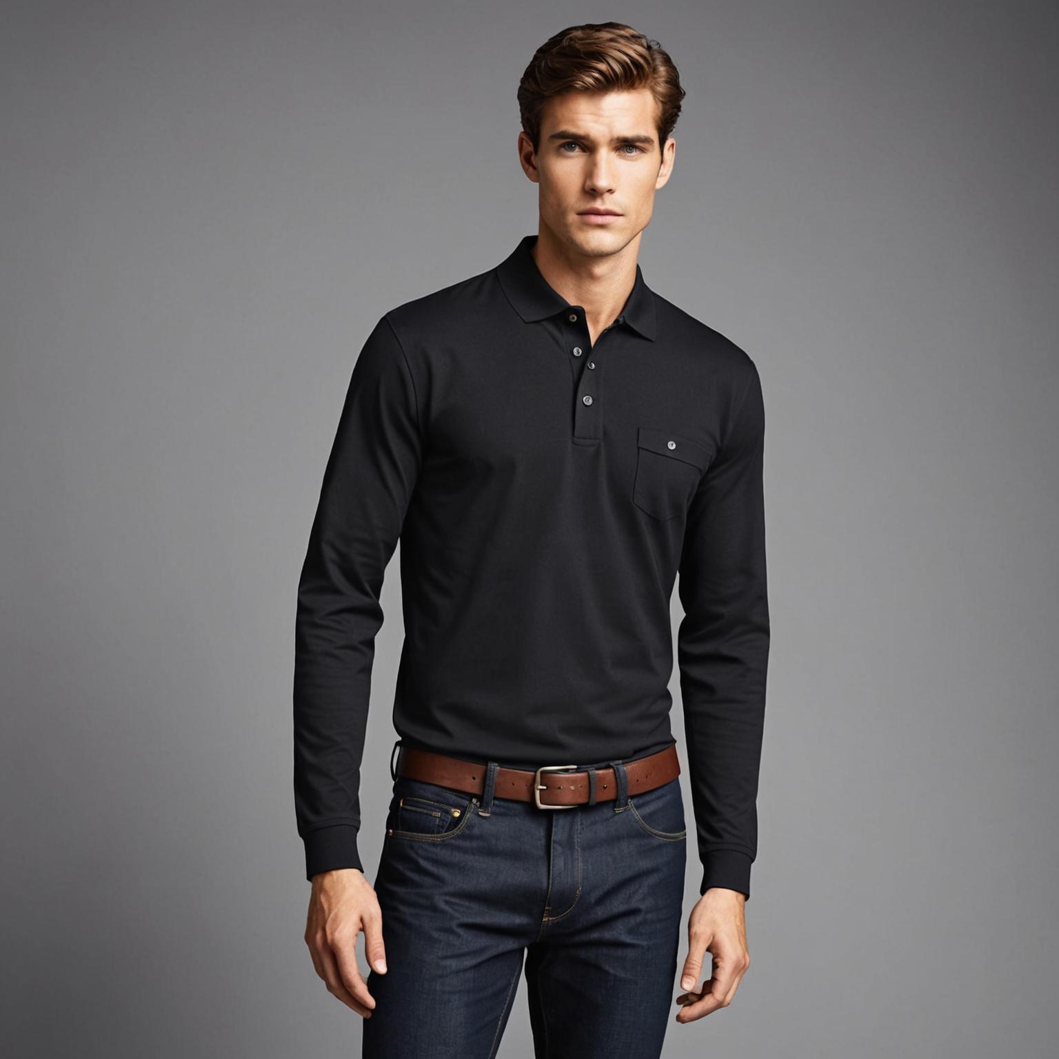 long sleeve polo shirt, long sleeve polo shirt with pocket, classic long sleeve polo shirt, cotton long sleeve polo