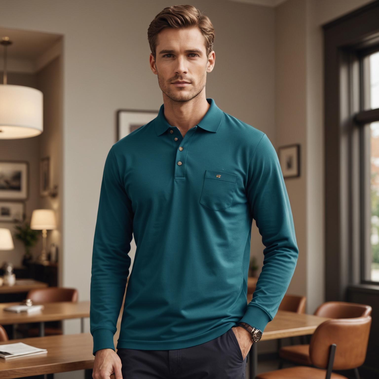 long sleeve polo shirt, long sleeve polo shirt with pocket, classic long sleeve polo shirt, cotton long sleeve polo