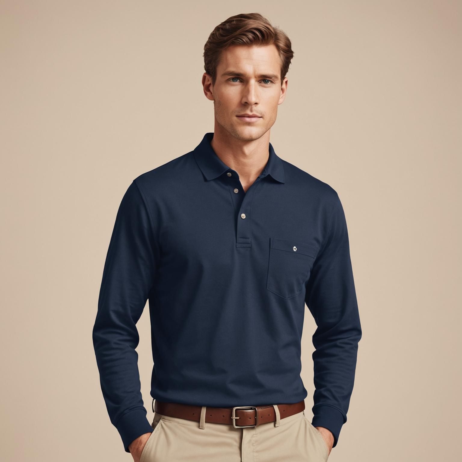 long sleeve polo shirt, long sleeve polo shirt with pocket, classic long sleeve polo shirt, cotton long sleeve polo