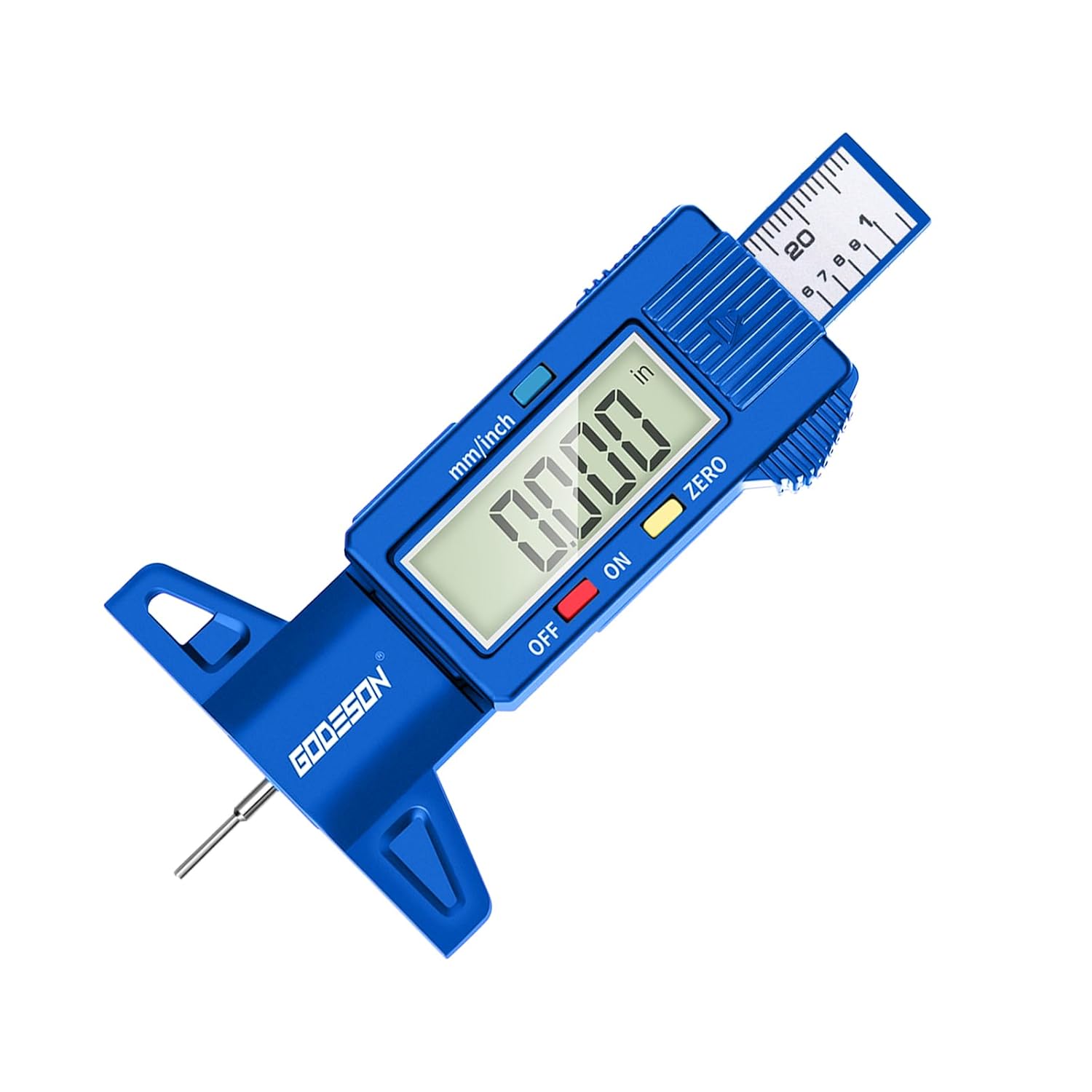 Gade di profondità del battistrada per pneumatici di Godeson, 1 pollice/25,4 mm, display LCD di grandi dimensioni, adatto a tutti i pneumatici per veicoli - blu