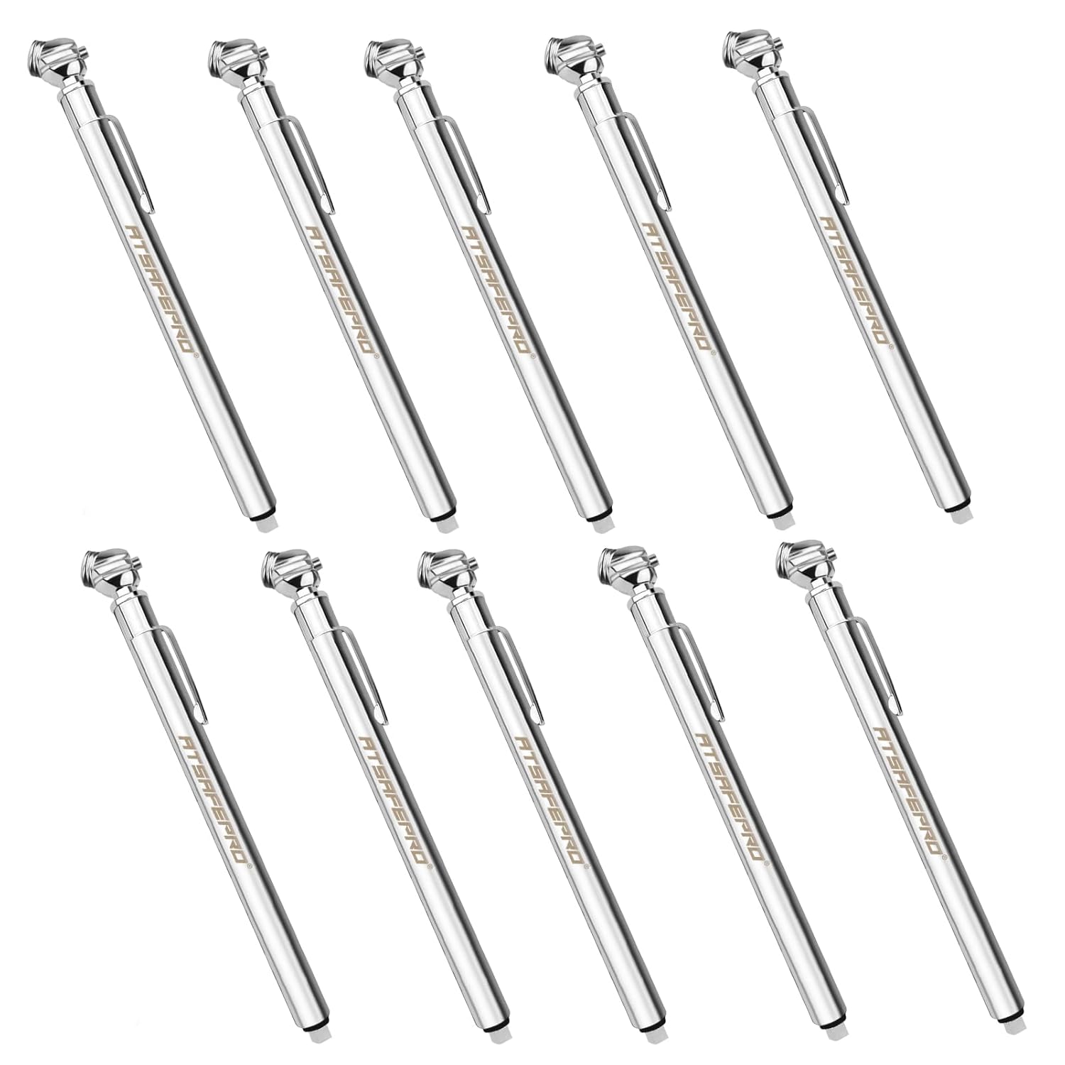 Pencil Tire Pressure Gauge (5-50PSI&10-75PSI), Tire Pressure Gauge with Sealed Zinc Alloy Nozzle and Silvery Aluminum Tube Body, Tire Gauge Suitable for Cars, Bikes, Trucks(Pack of 10)