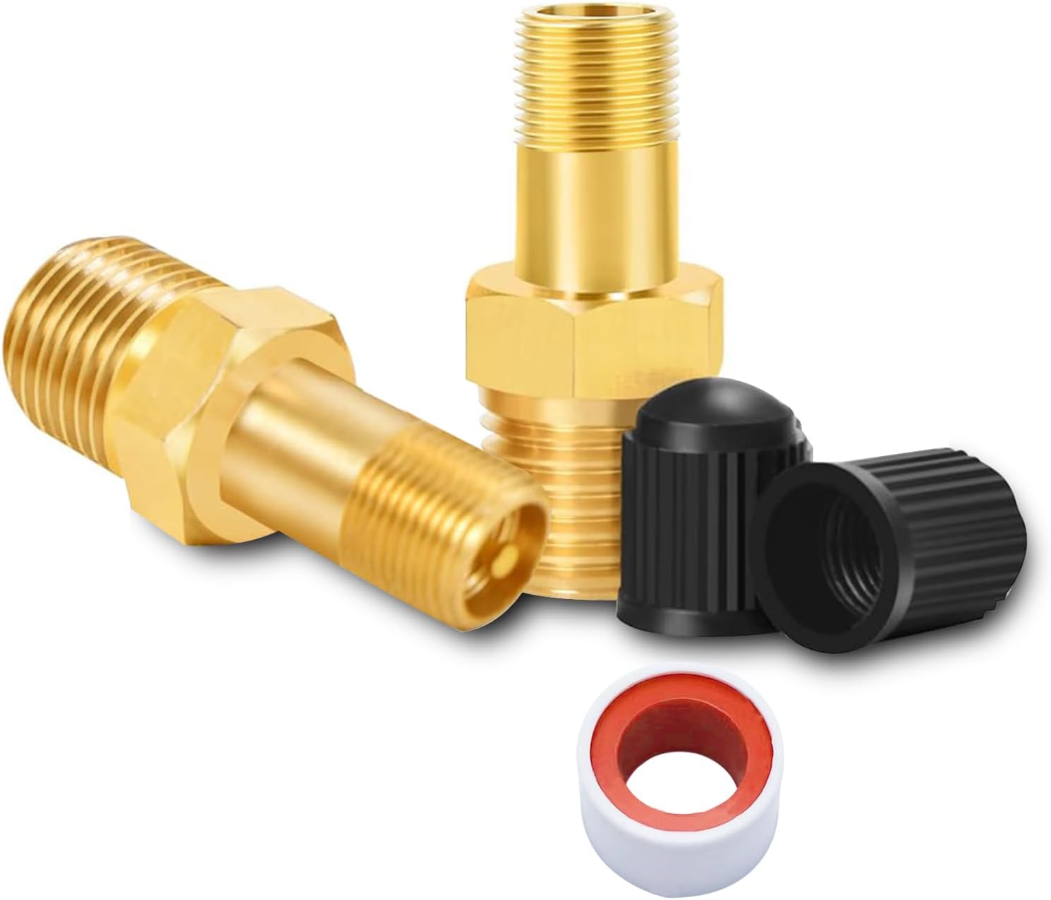 GODESON 1/8 ”NPT Tank Valve, vanne Schrader en laiton anti-corrosion avec NPT et Caps mâles de 1/8”, soupape dair en utilisant avec des réservoirs de compresseur dair (paquet de 2)
