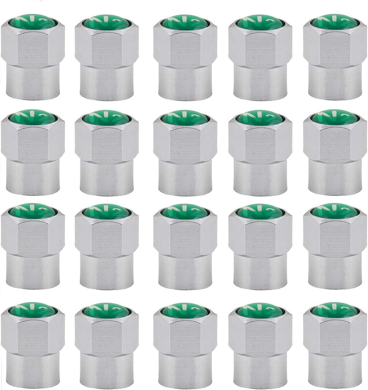 GODESON Pack of 20 Chrome Plated Brass Tire Valve Stem Caps with N2 Nitrogen Logo