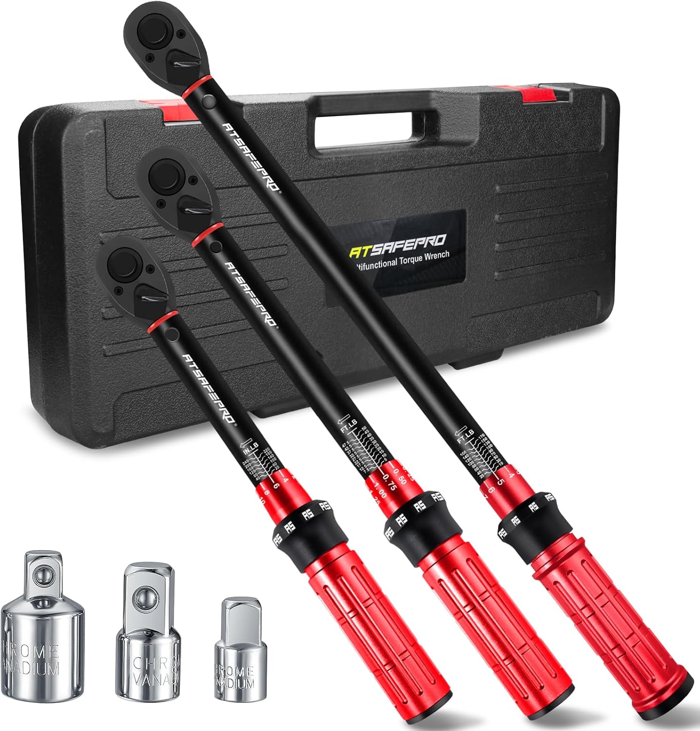 Torque Wrench Set,1/4 3/8 1/2-inch Drive Torque Wrench-20-240 in.lb,5-50 ft.lb,10-170 ft.lb,72-Tooth Dual Range Scales and Dual-Direction Adjustable Torque Wrench for Bike, Moto and Car Maintenance