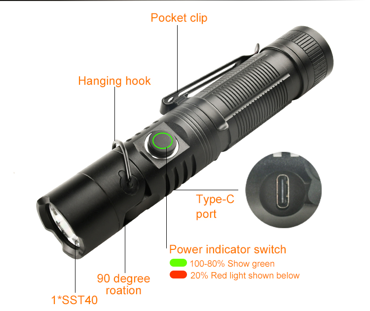 Tactical Pocket Clip LED Flashlight