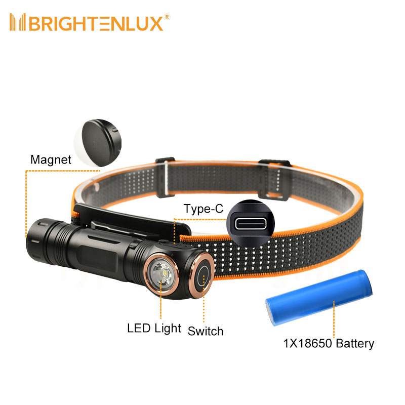 Brightenlux 1000 Lumens Type-C Rechargeable LED Flashlight – SST25 | Red Light Modes | Magnetic Tail | 18650 Battery Included