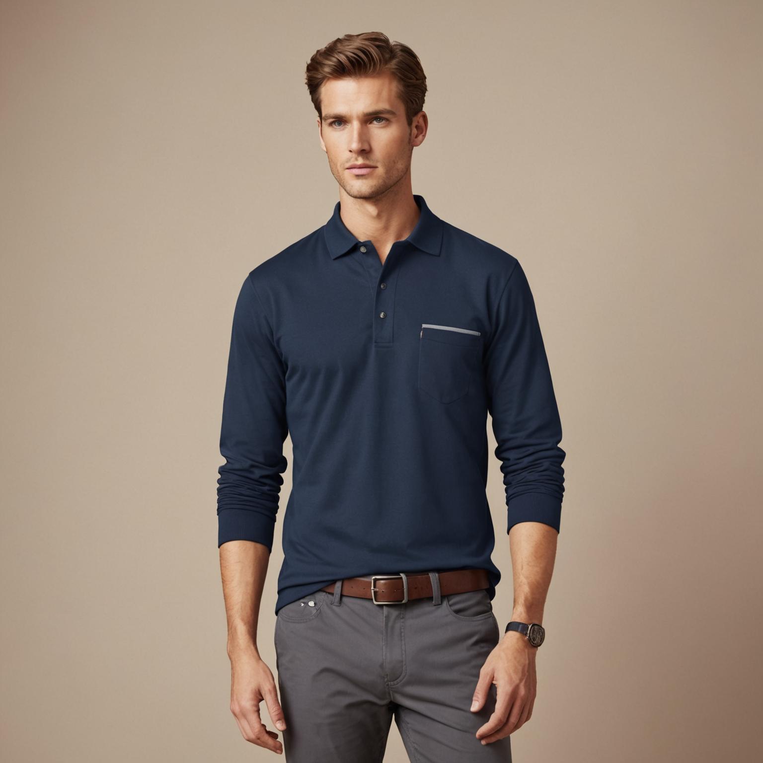 long sleeve polo shirt with pocket, men's polo shirts with pocket, luxury polo shirt with pocket