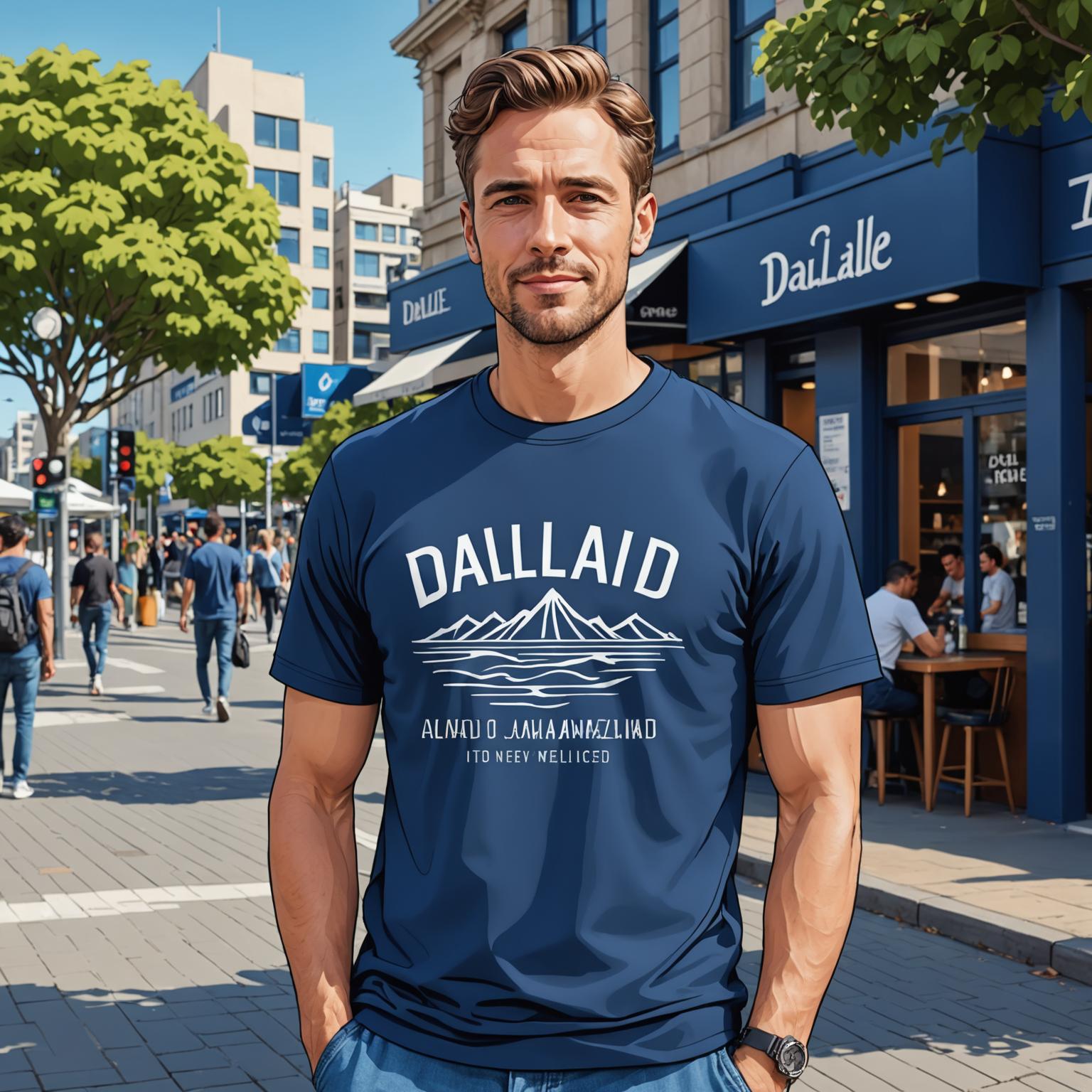 男士靛蓝T恤，蓝色水洗T恤，复古靛蓝T恤