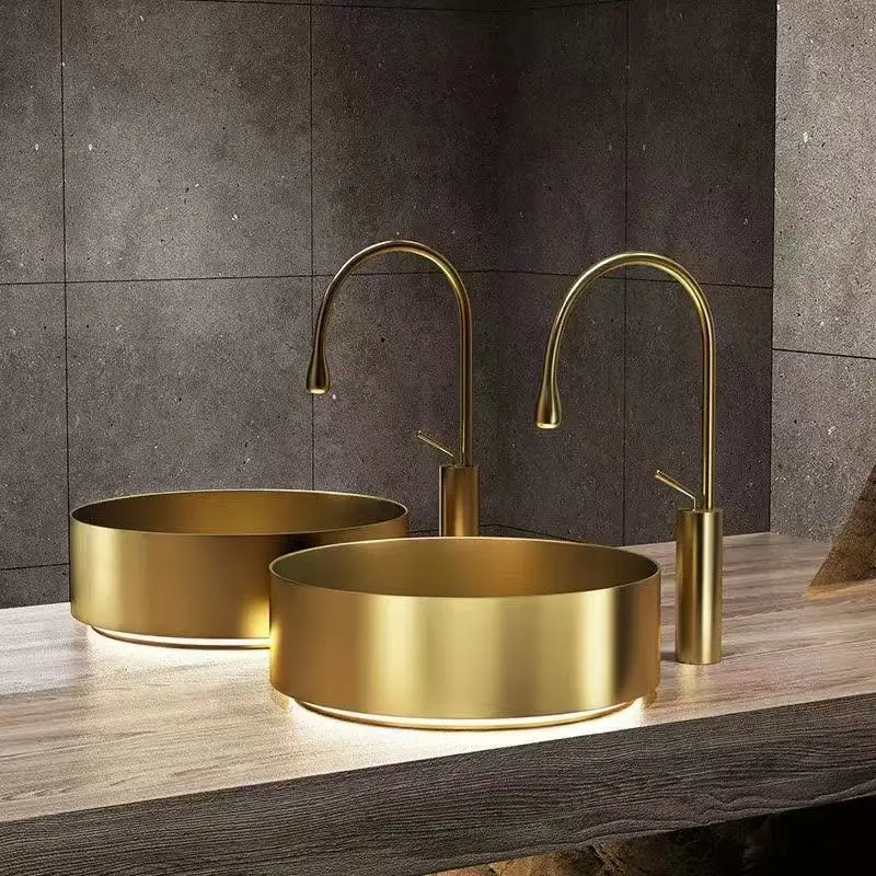 Lavabo redondo de acero inoxidable dorado: la elegancia redefinida