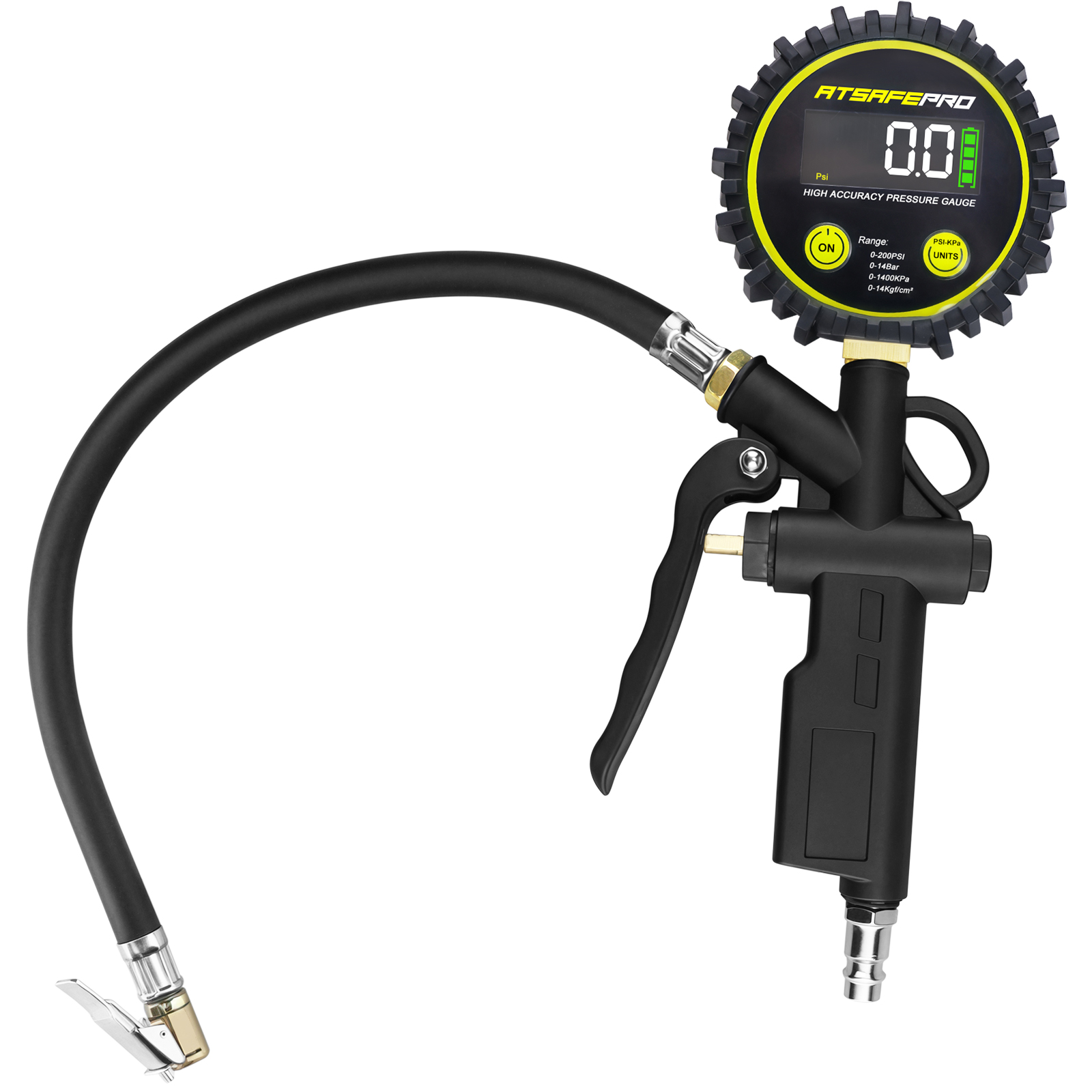 Digital Tire Pressure Gauge with Inflator, 0-200 PSI, 2.5" Color Screen, ±1% High Accuracy, Auto Shut-Off, Rubber Hose & 1/4" NPT Quick Connect Plug & Locking Air Chuck for Cars, SUVs, Motors, Bikes