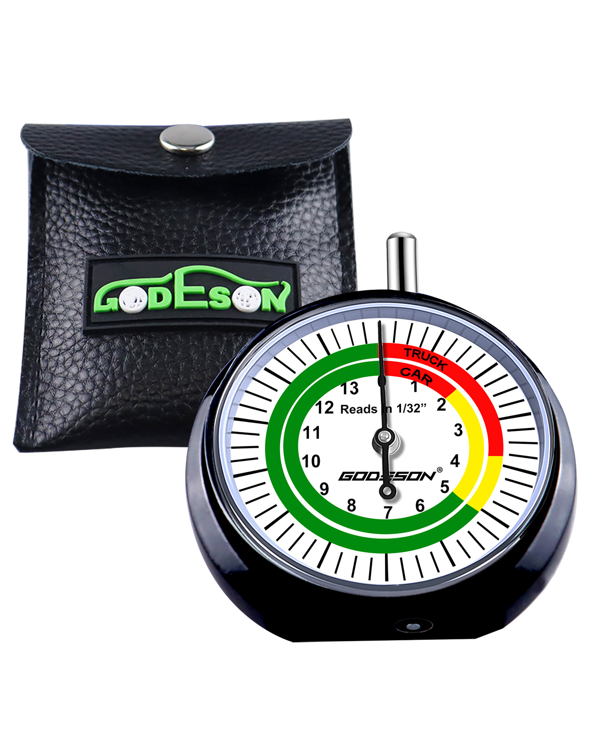 GODEOSN Truck Dial Tire Tread Depth Gauge,Reads in 1/32 Inch Increments，Suitable for Motorcycle, Car, Truck and Bus