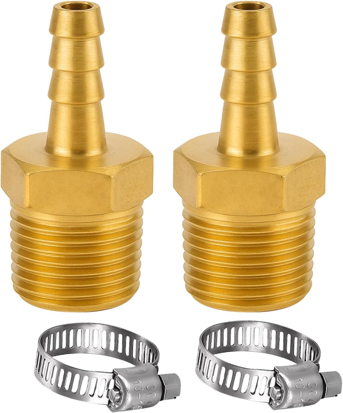 GODESON 1/4" NPT Male to 1/4" Barb Brass Air Hose Fittings, Brass 1/4" Hose Adapter for Compressor, Inflator, Air Line Repair (Pack of 2)