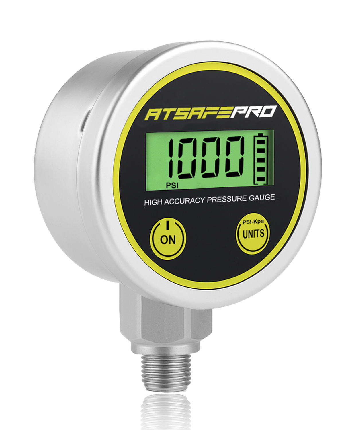 Digital Pressure Gauge-1000psi Range,2.9-Inch LCD Dial,1/4 Inch NPT Bottom Thread Stainless Steel Water Pressure Gauge,Suitable for Measuring Hydraulic, Oil, Water, and Air Pressure