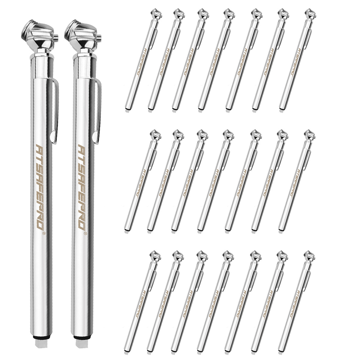20-Pack Pencil Tire Pressure Gauge Set – 10 PCS 5-50 PSI for Cars & 10 PCS 10-75 PSI for SUVs/Trucks, Tire Gauge with Stainless Steel Body and Metal Made Nozzle, Battery-Free, Deflator Function
