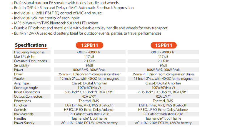 alto-falante PA ativo Bluetooth