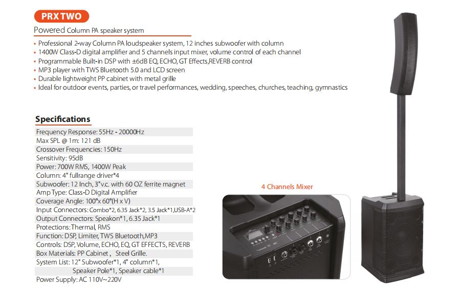 Column PA speaker for outdoor event