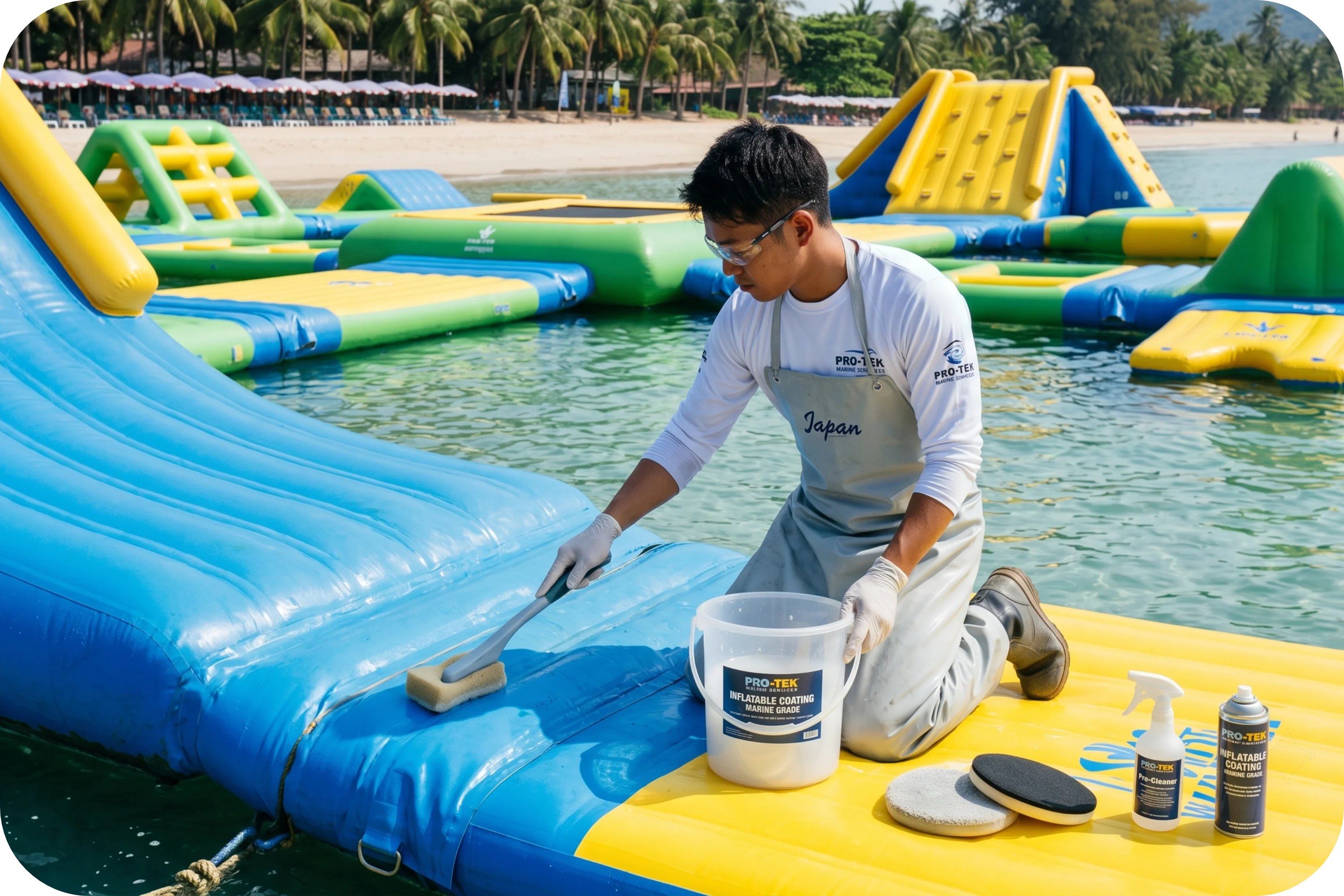 Applying PVC protection to floating water park