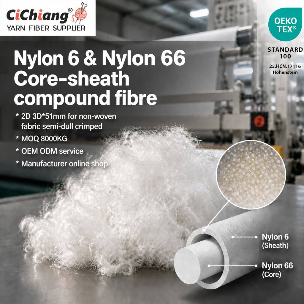Core-Sheath Compound Fiber for Nonwoven and Fiberfill Uses