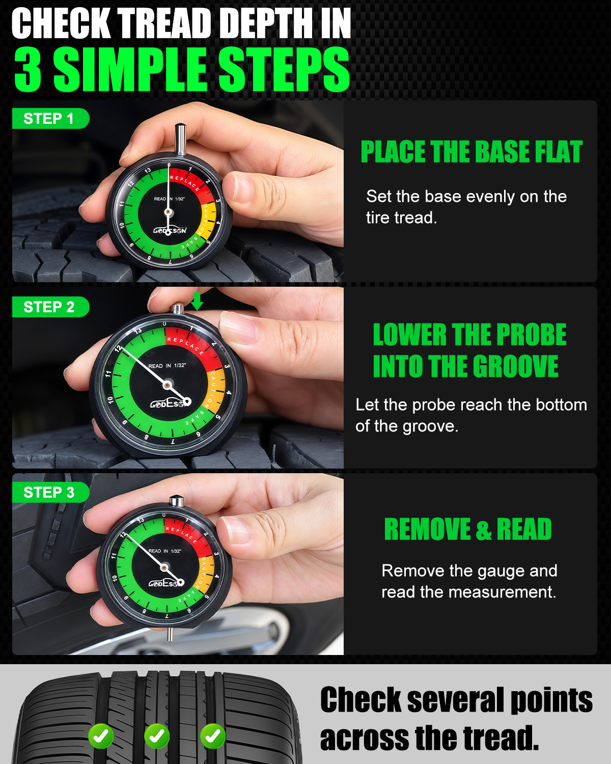 GODESOn tire tread depth gauge